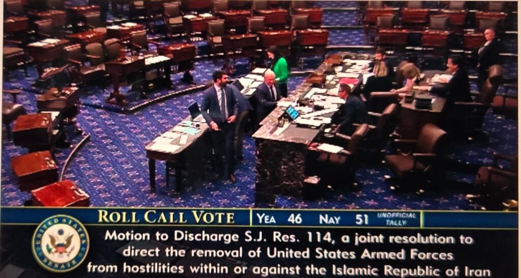 Senadores republicanos rechazan por quinta vez una resolución de poderes de guerra relacionada con Irán